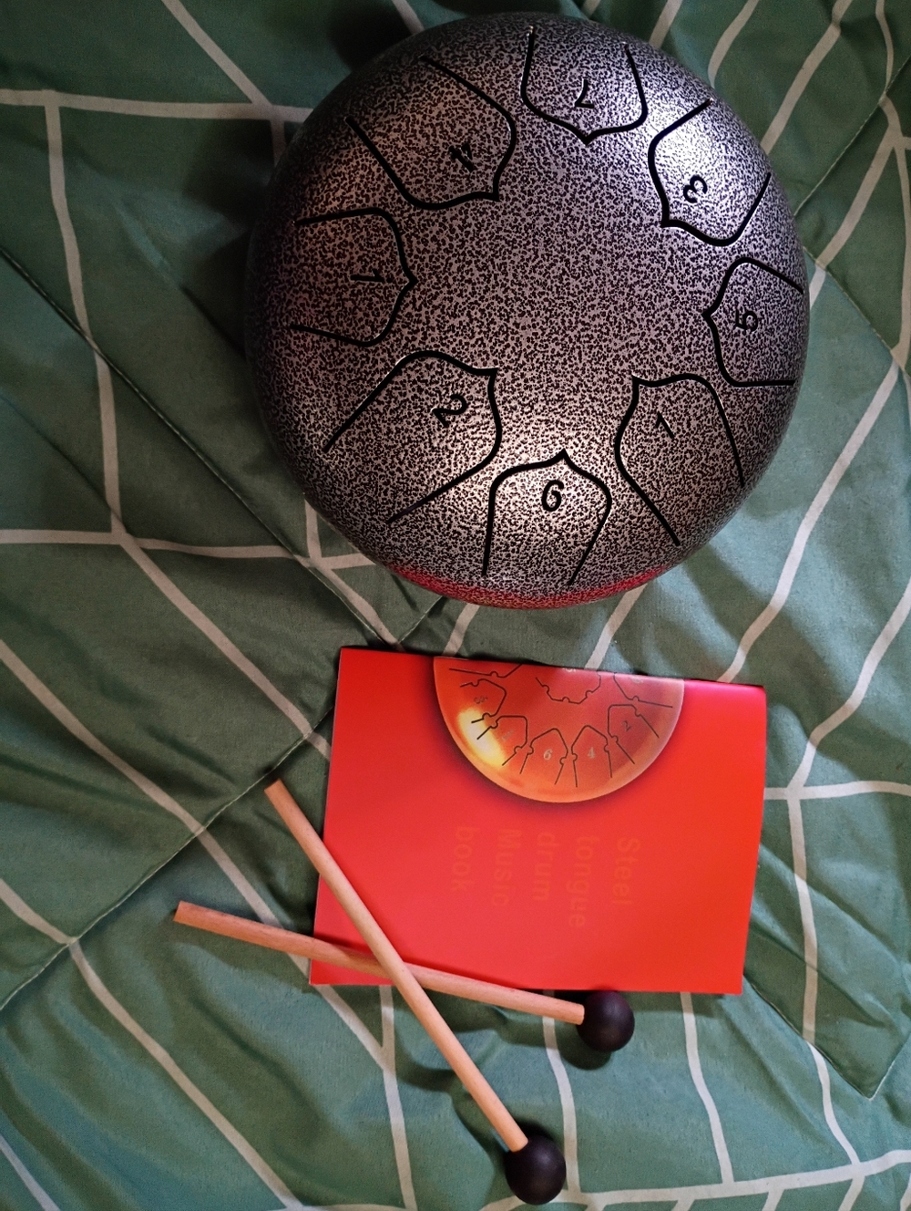 Handpan Steel Tongue RainDrum - Speckled Black with Red Accent New With Out Box